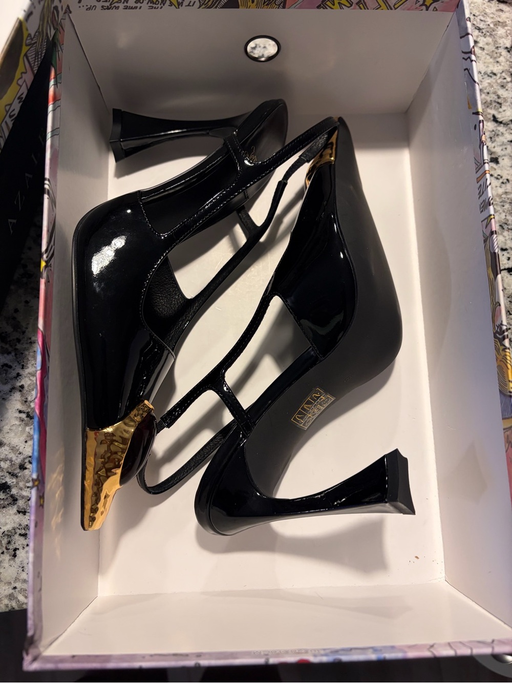 NEW! Jeffrey Campbell Sorcerer Black Patent Slingback with Gold-Tone Gem Accent - Picture 7 of 10